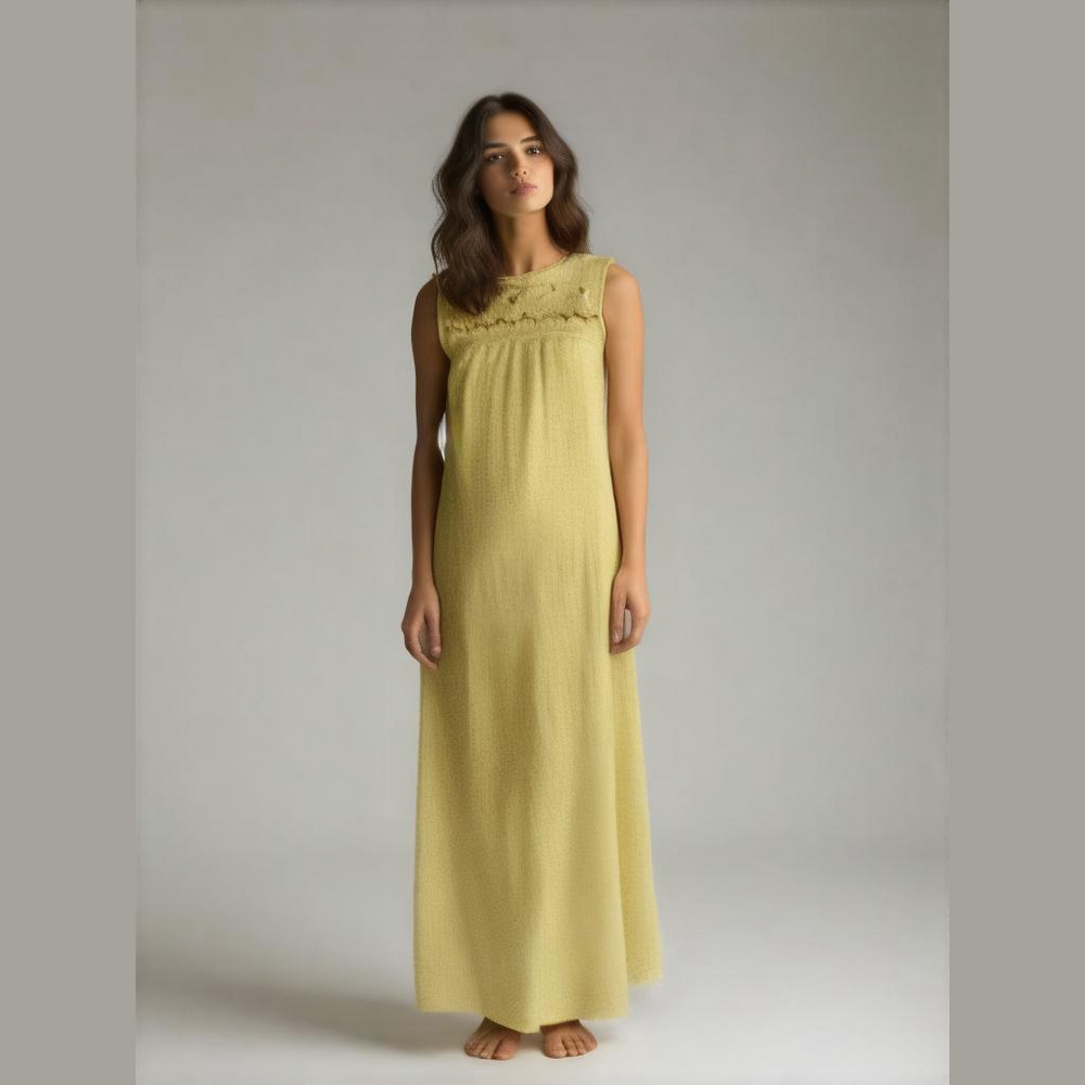 Grants Vintage Women's Small Yellow Floral Embroidered Maxi Nightgown